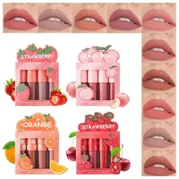 Lip Gloss Velvet Glaze Set Non Fading Stick Cup Fruit Makeup Four Mini Sets Easy To