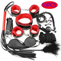 Beauty Items 10PCS sexy Toys tools Kit BDSM bandage restraints Belt Sets game for couples Fetish SM slave Gags handCuffs flogger whips