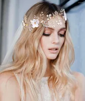 Cabeças de cabeceiras de cabeças de cabeça nupcial Flor Flor Vine Partiga da cabeça Golden Diamond Band Acessório Tiara Tiara for Women
