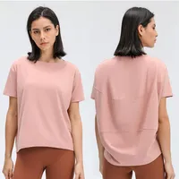 L079 Round Neck T Shirts Lady Yoga الزي ألوان صلبة ألوان رياضية قمم الفتاة قميص اللياقة الناعمة راحة ملائمة أعلى ملابس غير رسمية 288o