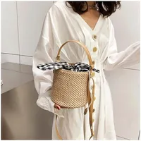 Evening Bags Straw Woven Bucket Bag Female Fashion Wild Messenger Fairy Hand Beach 01-SB-bdxnbz