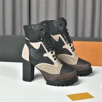 Iconic Star Trail Ankle Boots Luxury Designer Treaded Rubber Patent Canvas And Leather High Heel Size 35-42 With Box