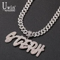 Pendant Necklaces Uwin Brush Letters With 9mm Iced Out Cuban Chain Custom Name Necklace Choker Initial Personalised Hiphop Jewelry 221231