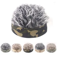 Ball Caps Fashion Hip Hop Cap Women Men Camouflage Beanie With Funny Spiky Fake Hair Wig Vintage Melon Landlord Skull Hat Cosplay Costume