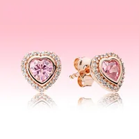 Розовые сверкающие серьги с сердечными серьгами роскошные дизайнер розового золота, покрытые украшениями для Pandora 925 Silver Love Hearts Серьга с Origin225Y