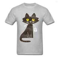Men&#039;s T Shirts Hungry Cat Men Novelty Design T-shirt Geek Computer Mouse Tshirt Street Special Cotton Tees For Students