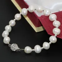 Design Strand Design Luxo Branco natural de 8-9mm de água doce Pérola cultivada Bracelets de fecho para mulheres 7,5 polegadas B2746