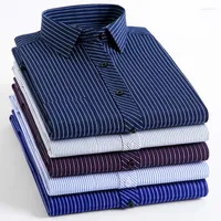 Men&#039;s Dress Shirts Men Shirt Fashion Striped Business Clothes Collared Long Sleeve Casual Chemise Quality Slim Fit Chest Pocket Tuxedo