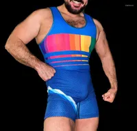 جيم ملابس صالة ألعاب رياضية مصارعة زرقاء تناسب الملاكمة قطعة واحدة