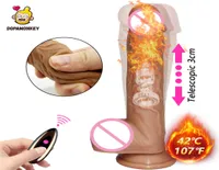 Wireless remote telescopic dildo vibrator Layer Silicone Big Penis Heating Realistic Dildo G spot Massage sex toy for women shop Y7518161