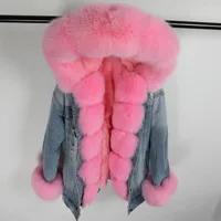 Frauen Trench Coats Real Parka 2023 Fell Jeans Coat Winterjacke Frauen nat￼rlicher Kragen Rex Liner Loose Oberbekleidung Vintage Mode