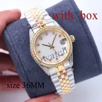 Diamond Watches Moissanite Rel￳gios autom￡ticos Tamanho de ouro rosa Tamanho de 36 mm de vidro de safira 50m Designer ￠ prova d'￡gua Rel￳gio Womens Orologio. Rel￳gio de pulso de Natal