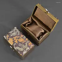Geschenkomschakeling 9x6x5 cm kleine luxe Chinese zijden brokaat sieraden doos rechthoek katoen gevulde verpakkingsdozen horloge opslagcase