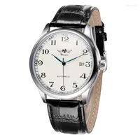 Armbanduhr Gorben Herren automatische mechanische Uhrentageskalender -Lederband arabische Ziffern