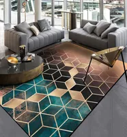 Área de gradiente geométrico de moda alfombra nórdica de sombra gradual de color verde diamantes dorados estampados alfombras de decoración de la puerta de la puerta 3373336