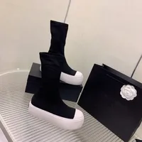 Dise￱ador Rick Owen Boots Canvas High Top Shoes Platform Knited Stretido Snekaer Mujeres Mujer zapato de encaje negro botas de calcetines mocasines Tama￱o 35-39