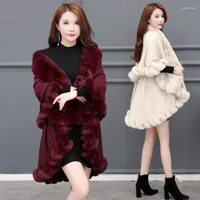 Scarves Fashion Double Layer Handcraft Fur Cape Shawl Long Knit Cashmere Poncho Coat Wraps Faux Pashmina Cloak Women Winter