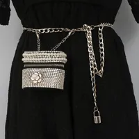 Cinturones de cintura con bolso de cubo de diamantes de imitación de brillo para auriculares con lápiz labial mini cadena de billetera bolsas de cofre de moda