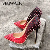 Hot-dress Shoes Veowalk Full Rivets Women Sexy Pointed High Heels Gradient Color Italian Stiletto Ladies Evening Party Pumps Customized Accept 220505