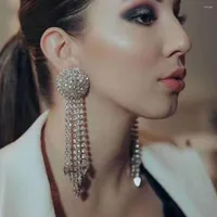 Dangle Earrings 2022 INS Luxury Full Rhinestone Long Tassel Water Drop Pendant For Women Bling Crystal Big Round