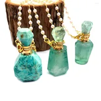 Anh￤nger Halsketten Natursteingr￼n Fluorit Parf￼m Flasche Mode Halskette T￼rkis Zwei-Loch-￤therisches ￖl