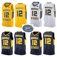 Le basket-ball universitaire porte les coureurs d'￉tat de Murray 12 Temetrius Jamel Ja Morant Jerseys Basketball University University Yellow Blue Blanc OVC Ohio Valley