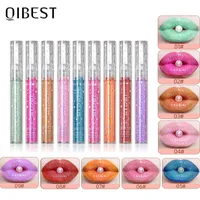 Qibest 9 Colors 3D 거울 립글로스 유약 섹시한 빛나는 반짝이는 여성 통통한 립글로스 모이스처 라이저 긴 지속 립스틱