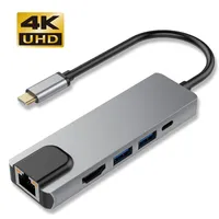 4K USB C Hub a Gigabit Ethernet RJ45 LAN 5 en 1 Adaptador de cubo USB tipo C para Mac Book Pro Thunderbolt 3 USB-C Charger PD PD