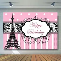 Decoração de festa no cenário de aniversário de Paris para meninas eiffel Tower Banner Sweet Pink Stripes Black Decorações