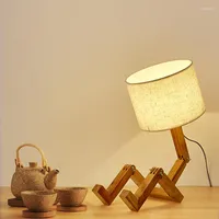 テーブルランプ人間の形をした読書ランプベッドルーム暖かい装飾木製アートの眼球保護三脚ライトクリエイティブソリッドウッド