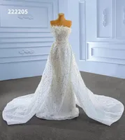 Luxury strapless mermaid lace detachable train bride dress SM222205