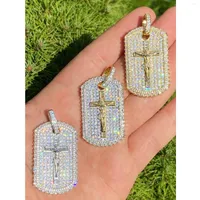 Choker Micro Pave CZ Hip Hop Rock Men Jewelry 2022 Rectangle Tag Engraved Jesus Piece Pendant Necklace