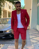 Costumes masculins Blazers Red Men Costumes Jacket Double Breasted Pants courts 2 pièces Summer Sélière Prom Casual Beach Slim Fit Groom Tuxedos Blazer8yo8