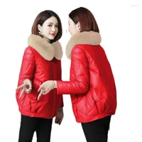 Women&#039;s Fur Women&#39;s Leather Coat 2022 Winter Loose Imitate Hair Collar PU Skin Thicken Ladies Cotton Clothes Jacket