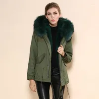 Women&#039;s Fur Dark Green Elegant Real Mrs Collar Coat Big Army Parka Winter Coats