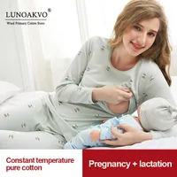수면 라운지 Lunoakvo 간호 나이트 가운 겨울 따뜻한 임신 한 여성 잠옷 잠자기 긴 소매 임신 임산부 우아한 간호 드레스 T221031