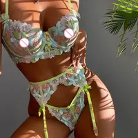 BRAS SEKSİ DÜŞÜK Bel Külotları 3 PCS Mesh Bralette Sex Floral Lingerie Kadın Şeffaf Dantel Push Up Sütyen Malzemeleri Kısa Erotik Setler