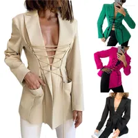 Trajes para mujeres abrigo para mujeres bolsas laterales de manga larga botones de color de color s￳lido