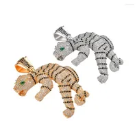 Collares colgantes tigre feroz 3D estéreo hip hop dorado helado collar de circón cúbico 24 '' Chain Charms Bling Jewelry
