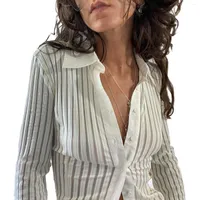 Женские блузки женская пуговица Y2K вниз по рубашке с твердым флаксом