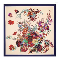 Schals 100 cm vier Jahreszeiten Frauen Mode Twill Seidenölmalerei Rosenblumendruck Square Schal hochwertiger Dame Foulard Muslim Banda