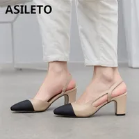 Dress Shoes Big Size 45 Women Slingbacks High Heels Natural Genuine Leather Thick Heel Cow Mixed Colors Pumps Ladies 221101