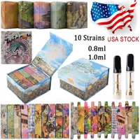 Stock In USA Vape Cartridges Atomizers Gold Coast Clear Empty Cartridge Packaging 0.8ml 1ml Thick Oil Dab Pen Wax Vaporizers E Cigarette Carts 10 Strains
