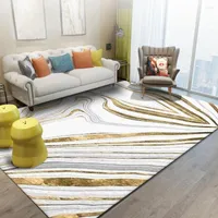 Alfombras Dise￱ador de moda Gold Abstract Lines Patr￳n de piedra alfombra 3d dormitorio sala de estar de terciopelo de cristal no deslizante alfombra lavable decorativa