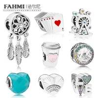 FAHMI 100% 925 Sterling Silver Charm Beads Multi-Color Radiant Hearts BLUE SHAPE OF LOVE DRINK TO GO RAINBOW Playing Cards337c