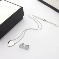 Luxury Europe America Fashion Jewelry Sets Women Lady Love Titanium steel Engraved Letter 18K Gold Plated Earrings&Necklace Set High end Heart Pendant Wedding Gifts