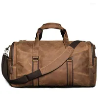 Duffel Bags Nesitu Highend großer großer Vintage brauner Kaffee Echtes Leder -Geschäftsleute Trauting Messenger Gym Duffle Bag M9029