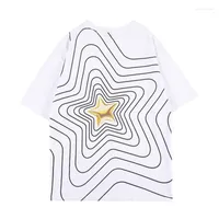 Herr t-skjortor m￤n t-shirt topp sommar mode lossa femspetsiga stj￤rna tryckt japansk avslappnad kort ￤rm o-hals pullover