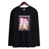남성용 후드 Shikimori는 단순한 귀염둥이 애니메이션 상인 상단 셔츠 인쇄 패션 아늑한 캐주얼 한 슬리브 귀여운 스타일 티셔츠