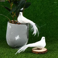 Figuras decorativas 2 piezas de cola larga palomas blancas plumas amantes de espuma artificial Paz de la paz del hogar decoración del hogar simulación miniaturas